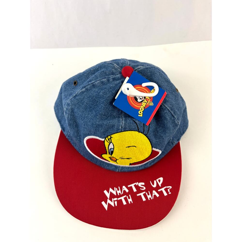Vintage Tweety Bird Denim Hat Looney Tunes 90s Cap NWT What's Up‎ With That